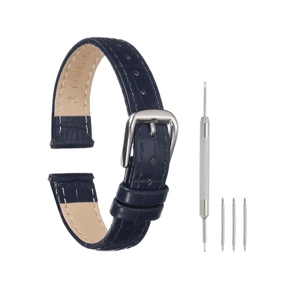 Uxcell Leather Watch Bands for Men and Women, 14mm Crocodile Pattern Quick Release Watch Strap Replacement, Flat Thin Elegant Leather Strap with Tools, Blue