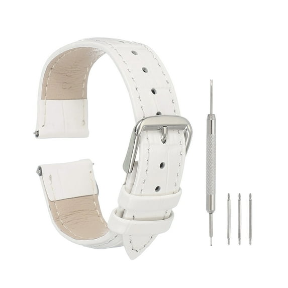 Uxcell Leather Watch Bands for Men and Women, 18mm Crocodile Pattern Quick Release Watch Strap Replacement, Flat Thin Elegant Leather Strap with Tools, White
