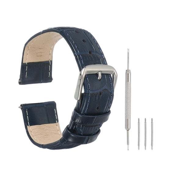 Uxcell Leather Watch Bands for Men and Women, 20mm Crocodile Pattern Quick Release Watch Strap Replacement, Flat Thin Elegant Leather Strap with Tools, Blue