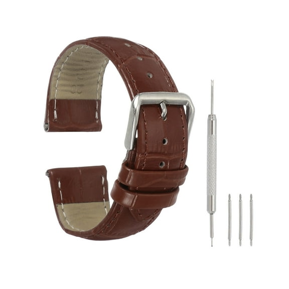 Uxcell Leather Watch Bands for Men and Women, 20mm Crocodile Pattern Quick Release Watch Strap Replacement, Flat Thin Elegant Leather Strap with Tools, Brown