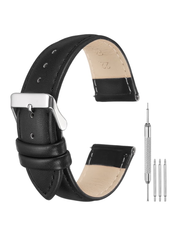 Leather Watch Band 22mm Release Watch Strap for Men Black