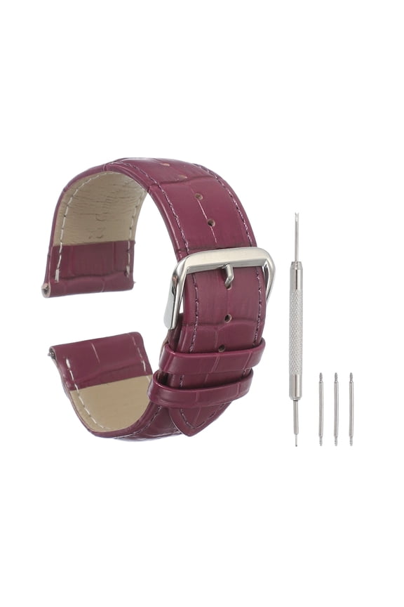 Leather Watch Bands for Men and Women, 24mm Crocodile Pattern Quick Release Watch Strap Replacement, Flat Thin Elegant Leather Strap with Tools, Purple