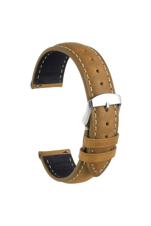 Leather Watch Strap, 20mm Quick Release Watch Band with Stainless Steel Silver Buckle Soft Leather Watch Band for Men and Ladies, Light Brown