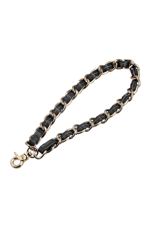 Leather Wristlet Strap, 8" Hand Wrist Lanyard Chain Holder for Bag, Black&Gold