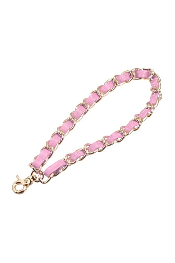Leather Wristlet Strap, 8" Hand Wrist Lanyard Chain Holder for Bag, Pink&Gold