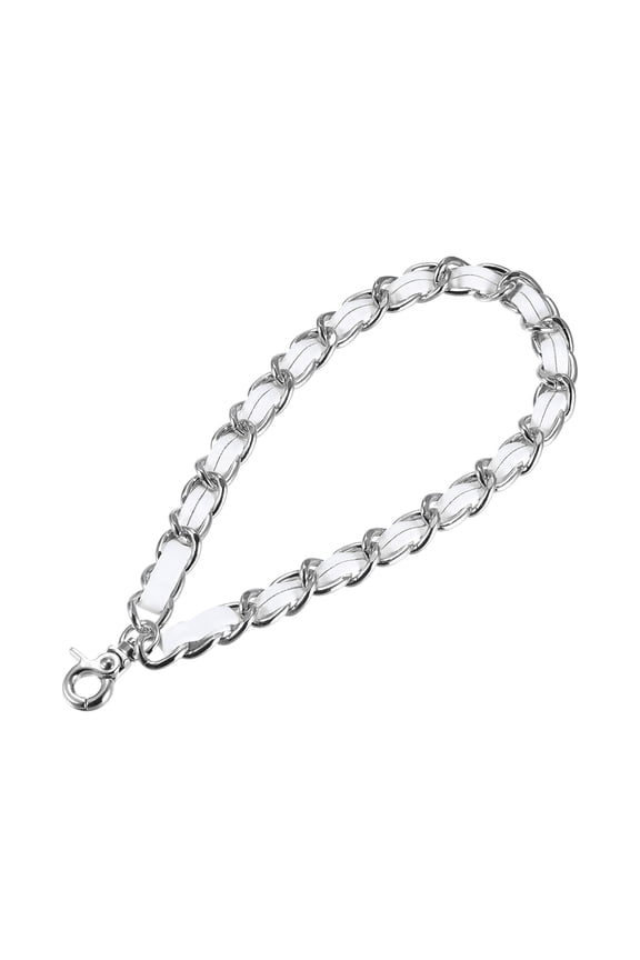 Leather Wristlet Strap, 8" Hand Wrist Lanyard Chain Holder for Bags, White&Silver