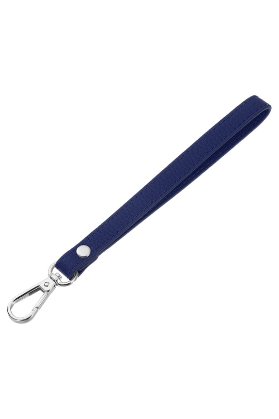 Leather Wristlet Strap for Purse, Clutch, Wallet, Keychain Bag DIY (Dark Blue Leather, Silver Clasp)