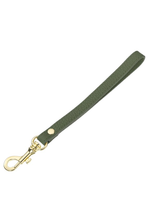 Leather Wristlet Strap for Purse, Clutch, Wallet, Keychain Bag (Dark Green Leather, Gold Clasp)