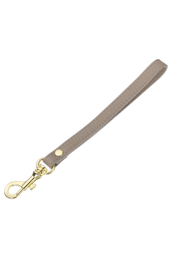 Leather Wristlet Strap for Purse, Clutch, Wallet, Keychain Bag (Gray Leather, Gold Clasp)