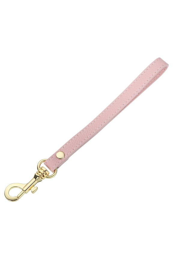 Leather Wristlet Strap for Purse, Clutch, Wallet, Keychain Bag (Pink Leather, Gold Clasp)