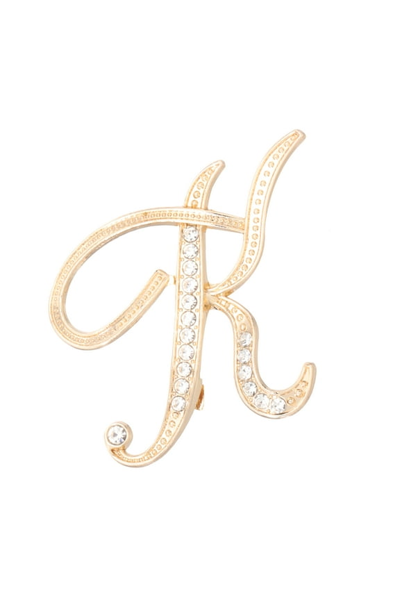 Letter Brooch Pins, Initial Letter K Rhinestone Broaches Metal Crystal Alphabet A-Z Lapel Pin for Women Jewelry Gift Suit Clothes Hat, Gold Tone