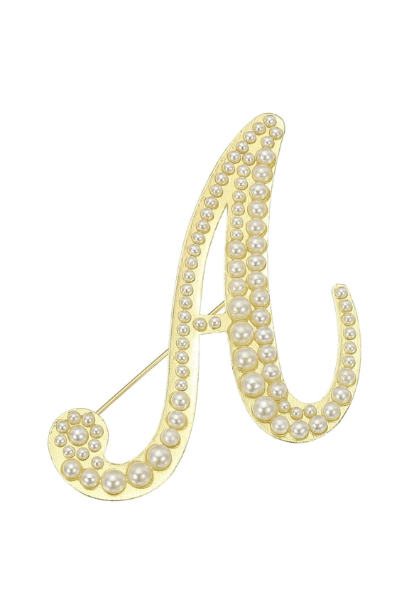 Letter Brooch Pins, Pearl Initial Rhinestone Alphabet A Letter Lapel Badges Pin for Women, Gold Tone