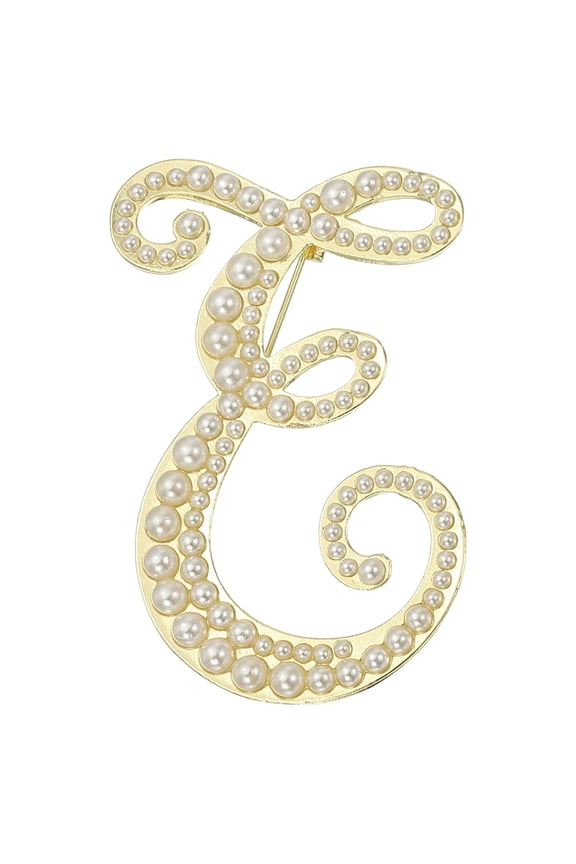 Letter Brooch Pins, Pearl Initial Rhinestone Alphabet E Letter Lapel Badges Pin for Women, Gold Tone