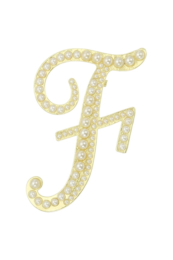 Letter Brooch Pins, Pearl Initial Rhinestone Alphabet F Letter Lapel Badges Pin for Women, Gold Tone