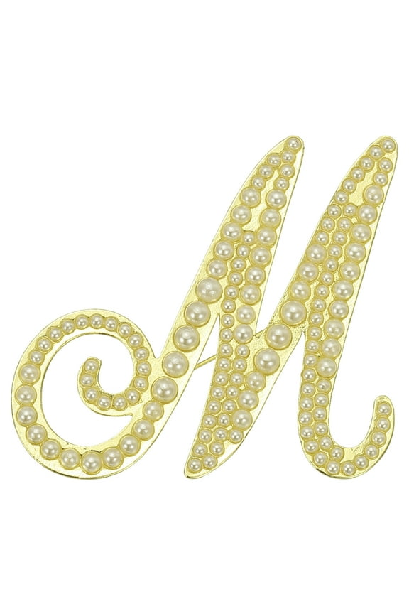 Letter Brooch Pins, Pearl Initial Rhinestone Alphabet M Letter Lapel Badges Pin for Women, Gold Tone