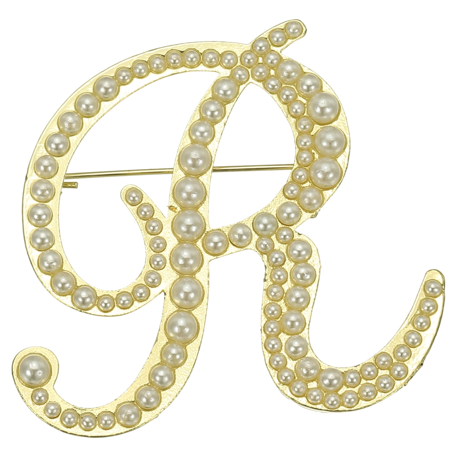 Uxcell Letter Brooch Pins, Pearl Initial Rhinestone Alphabet R Letter ...