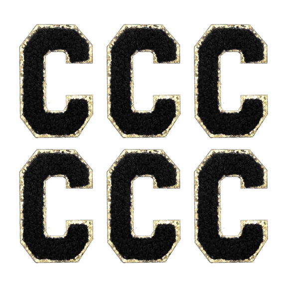 Uxcell Letter C Chenille Letter Patches Self Adhesive Stick on Embroidered Patch for Clothing Repair(Black, Pack of 6)