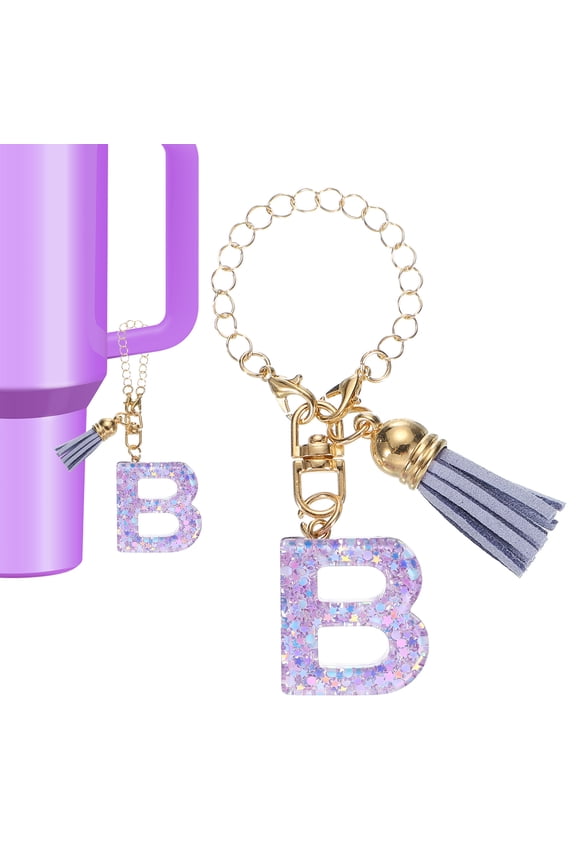 Letter Charm Accessories for Tumbler Letter B Keychain Handle Charm with Tassel Purple