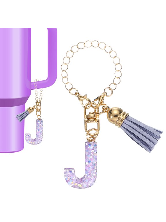 Letter Charm Accessories for Tumbler Letter J Keychain Handle Charm with Tassel Purple