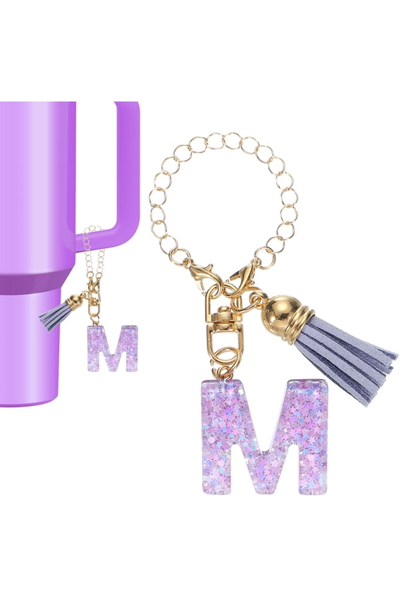 Letter Charm Accessories for Tumbler Letter M Keychain Handle Charm with Tassel Purple