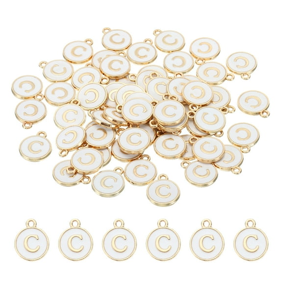 Uxcell Letter Charm C, 60Pcs Double Sided Alphabet Initial Charm Pendants Beads White