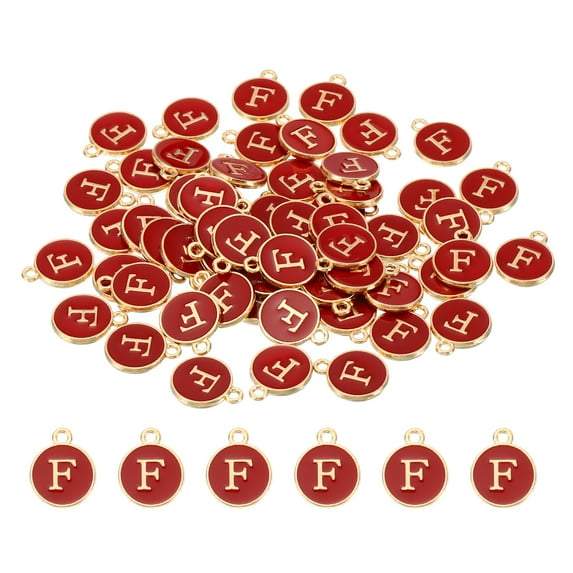 Uxcell Letter Charm F, 60Pcs Double Sided Alphabet Initial Charm Pendants Beads Red