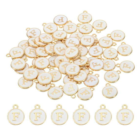 Uxcell Letter Charm F, 60Pcs Double Sided Alphabet Initial Charm Pendants Beads White