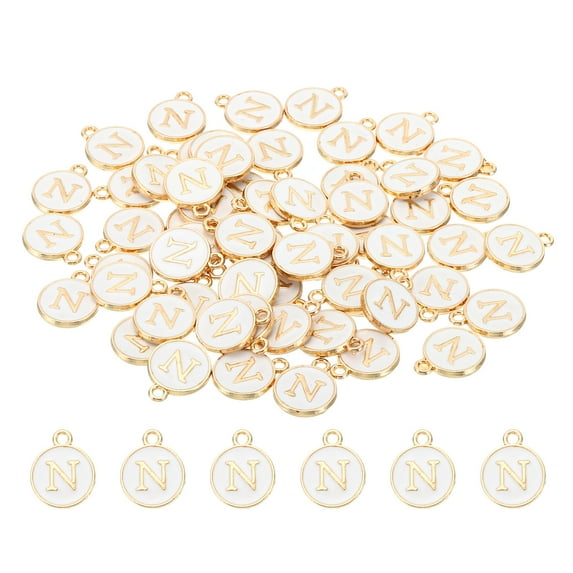 Uxcell Letter Charm N, 60Pcs Double Sided Alphabet Initial Charm Pendants Beads White