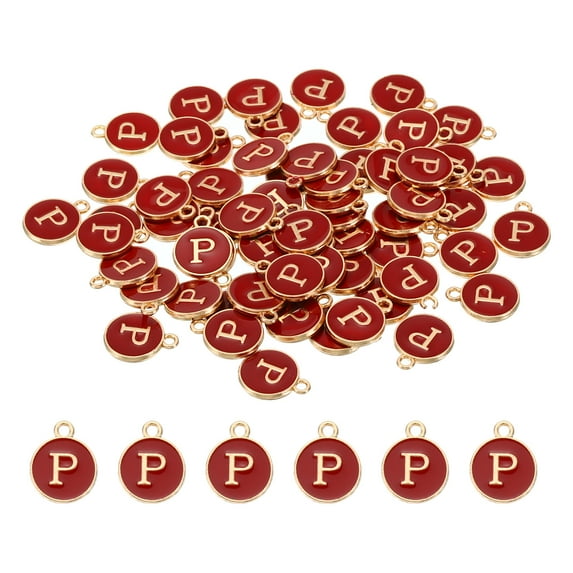 Uxcell Letter Charm P, 60Pcs Double Sided Alphabet Initial Charm Pendants Beads Red
