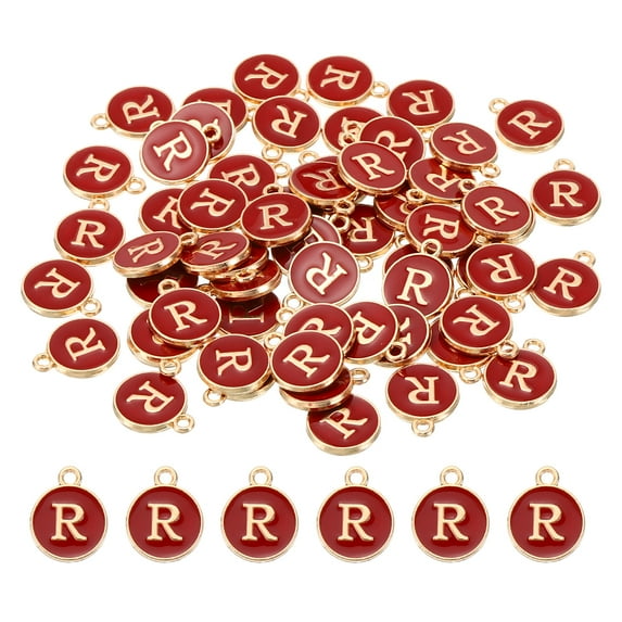 Uxcell Letter Charm R, 60Pcs Double Sided Alphabet Initial Charm Pendants Beads Red