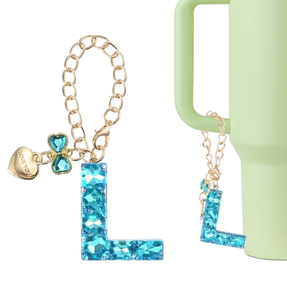 Uxcell Letter Charm for Stanley Tumbler Cup, Bow Heart Initial L Letter Charm Accessories with Bling Rhinestone for Tumblers or Other Water Cups with Handle for Women, Blue
