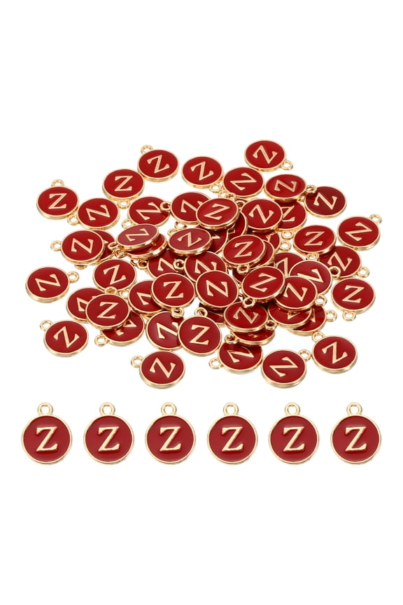 Letter Charm Z, 60Pcs Double Sided Alphabet Initial Charm Pendants Beads Red