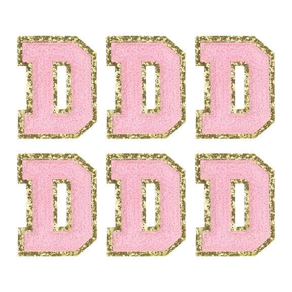 Uxcell Letter D Chenille Letter Patches Self Adhesive Stick on Embroidered Patch for Clothing Repair(Pink, Pack of 6)