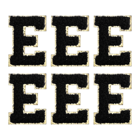 Uxcell Letter E Chenille Letter Patches Self Adhesive Stick on Embroidered Patch for Clothing Repair(Black, Pack of 6)