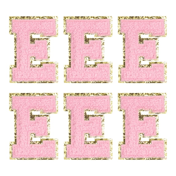 Uxcell Letter E Chenille Letter Patches Self Adhesive Stick on Embroidered Patch for Clothing Repair(Pink, Pack of 6)