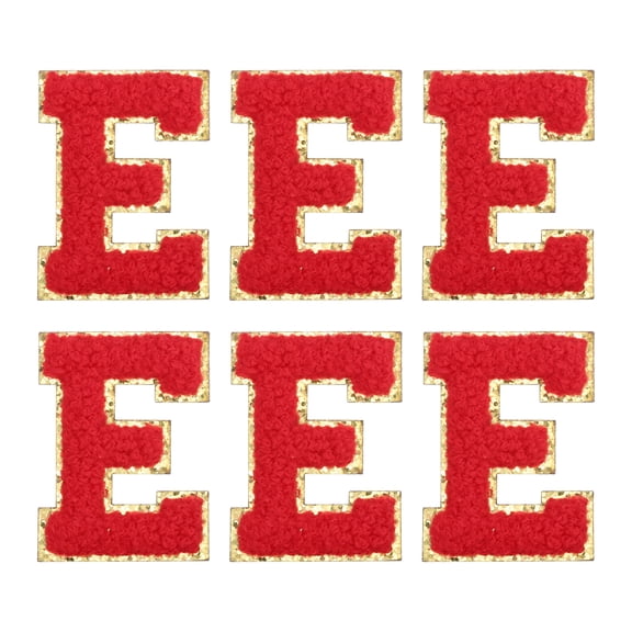 Uxcell Letter E Chenille Letter Patches Self Adhesive Stick on Embroidered Patch for Clothing Repair(Red, Pack of 6)