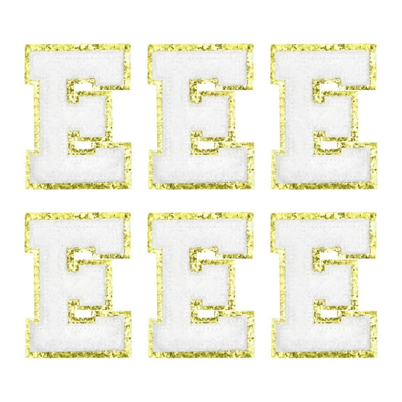 Uxcell Letter E Chenille Letter Patches Self Adhesive Stick on Embroidered Patch for Clothing Repair(White, Pack of 6)