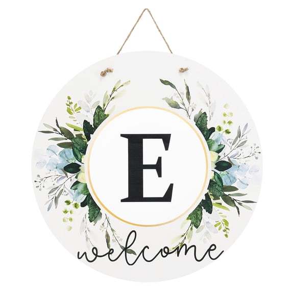 Uxcell Letter E Wreath Welcome Sign for Front Door, Wooden Round Hanging Sign with Rope for Front Porch Home Garden Farmhouse Yard Outside Wall Decorations