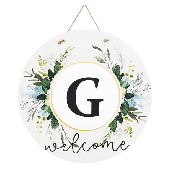 Uxcell Letter G Wreath Welcome Sign for Front Door, Wooden Round Hanging Sign with Rope for Front Porch Home Garden Farmhouse Yard Outside Wall Decorations