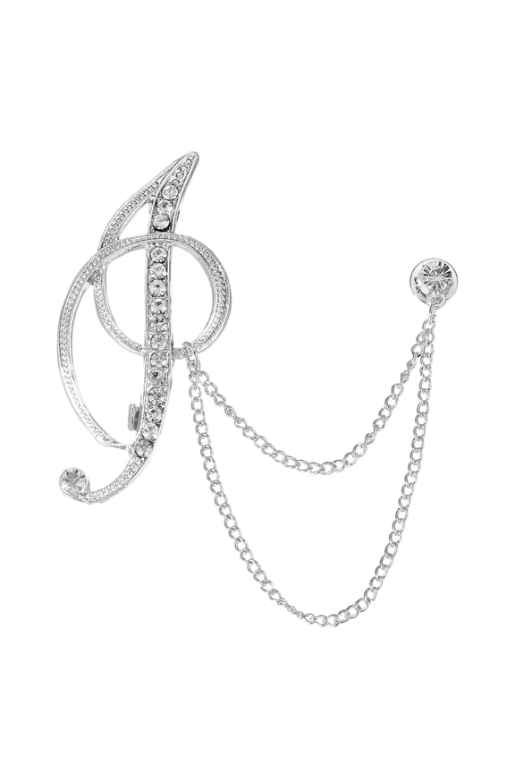 Letter Hanging Chain Brooch Suit Pin, Initial Letter J Rhinestone Tassel Chain Lapel Pins Alphabet A-Z Brooches for Men Women Suit Tuxedo Accessories, Silver Tone
