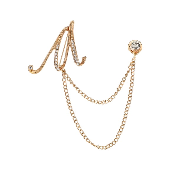 Uxcell Letter Hanging Chain Brooch Suit Pin, Initial Letter M Rhinestone Tassel Chain Lapel Pins Alphabet A-Z Brooches for Men Women Suit Tuxedo Accessories, Gold Tone