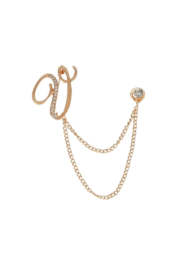 Letter Hanging Chain Brooch Suit Pin, Initial Letter V Rhinestone Tassel Chain Lapel Pins Alphabet A-Z Brooches for Men Women Suit Tuxedo Accessories, Gold Tone