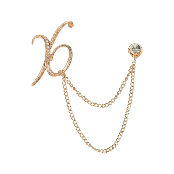 Uxcell Letter Hanging Chain Brooch Suit Pin, Initial Letter X Rhinestone Tassel Chain Lapel Pins Alphabet A-Z Brooches for Men Women Suit Tuxedo Accessories, Gold Tone
