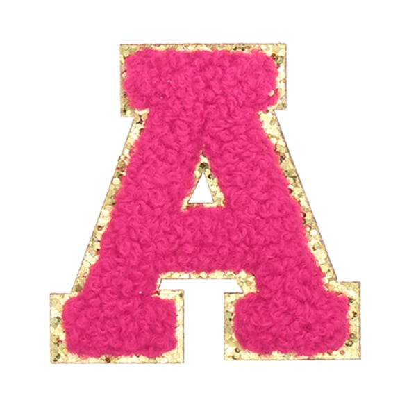 Uxcell Letter Iron-on Patches, 2.2" Chenille Letter-A Initial Patches Golden Edge Alphabet Embroidery Applique with Adhesive Sticker for Clothing Repair Decor, Rose Red