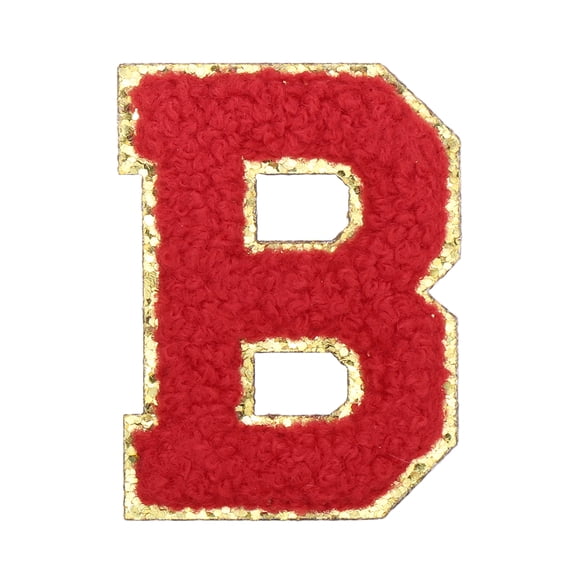Uxcell Letter Iron-on Patches, 2.2" Chenille Letter-B Initial Patches Golden Edge Alphabet Embroidery Applique with Adhesive Sticker for Clothing Repair Decor, Red