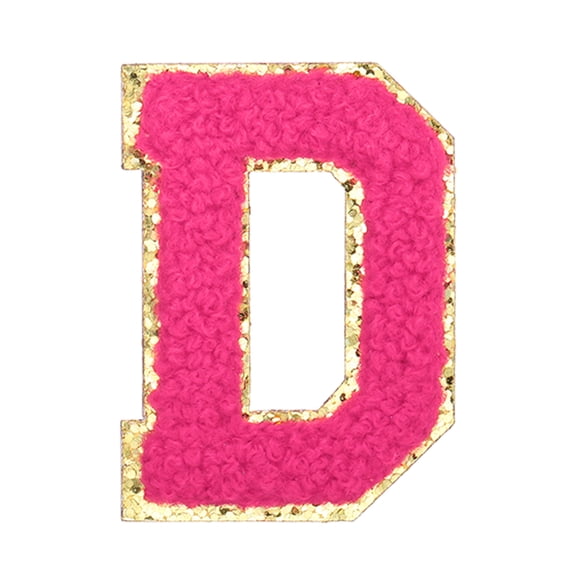 Uxcell Letter Iron-on Patches, 2.2" Chenille Letter-D Initial Patches Golden Edge Alphabet Embroidery Applique with Adhesive Sticker for Clothing Repair Decor, Rose Red