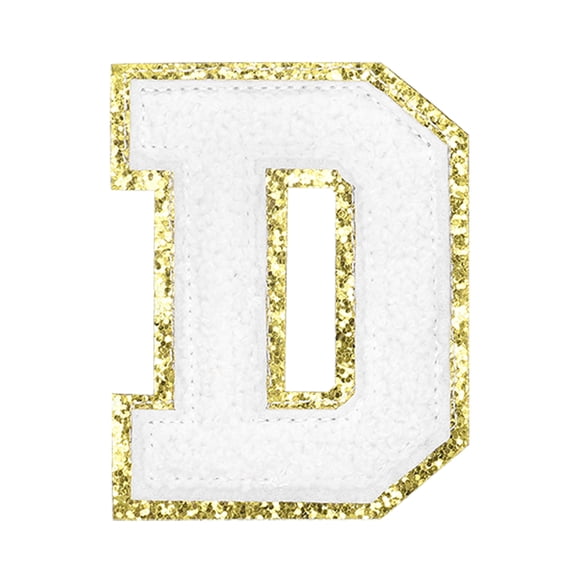 Uxcell Letter Iron-on Patches, 2.2" Chenille Letter-D Initial Patches Golden Edge Alphabet Embroidery Applique with Adhesive Sticker for Clothing Repair Decor, White