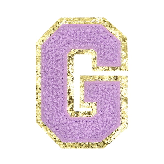 Uxcell Letter Iron-on Patches, 2.2" Chenille Letter-G Initial Patches Golden Edge Alphabet Embroidery Applique with Adhesive Sticker for Clothing Repair Decor, Purple