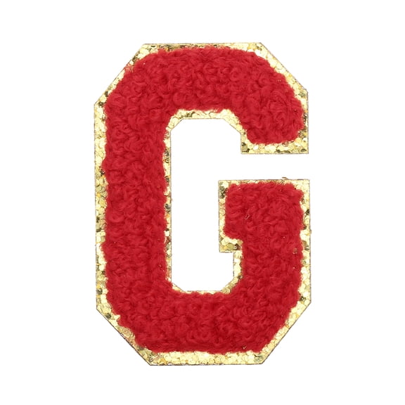 Uxcell Letter Iron-on Patches, 2.2" Chenille Letter-G Initial Patches Golden Edge Alphabet Embroidery Applique with Adhesive Sticker for Clothing Repair Decor, Red