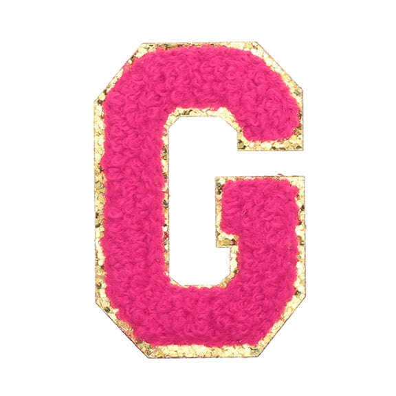 Uxcell Letter Iron-on Patches, 2.2" Chenille Letter-G Initial Patches Golden Edge Alphabet Embroidery Applique with Adhesive Sticker for Clothing Repair Decor, Rose Red